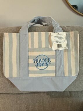 Trader Joe's Blue & Cream Mini Striped Tote Bag